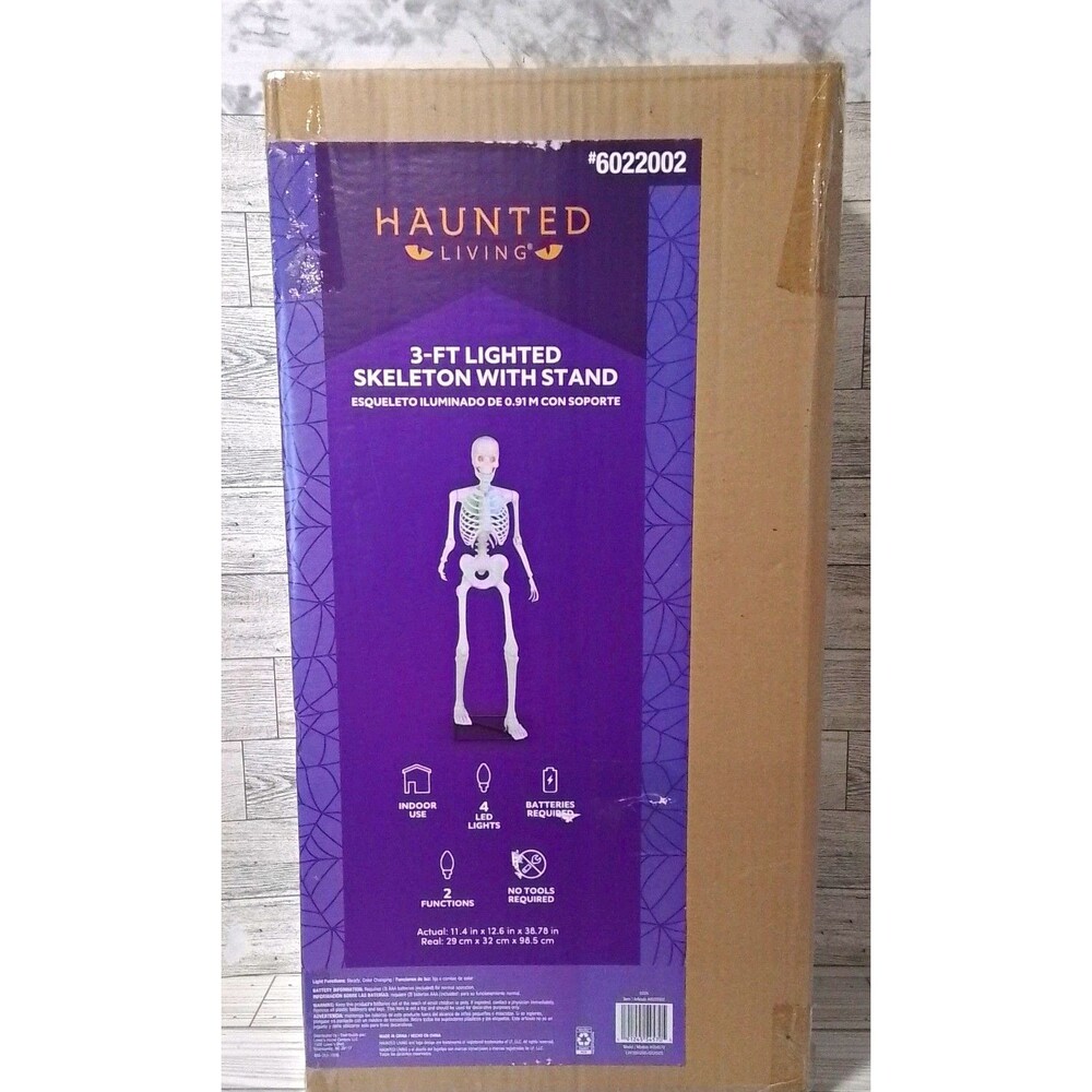 Haunted Living 3ft Lighted Skeleton Figurine w/ Stand 4 LED Lights Indoor Use